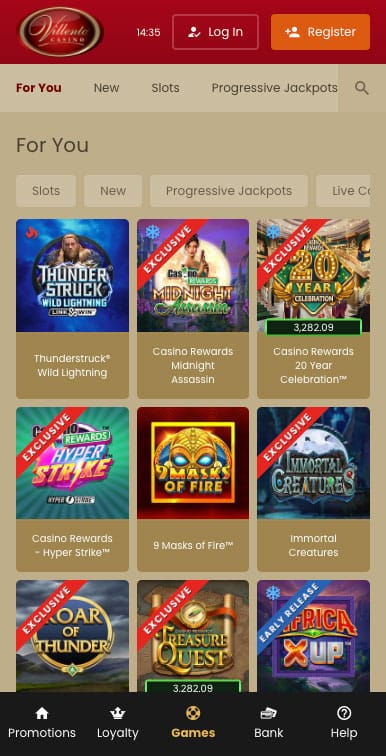 Villento Casino fast payouts and deposits.